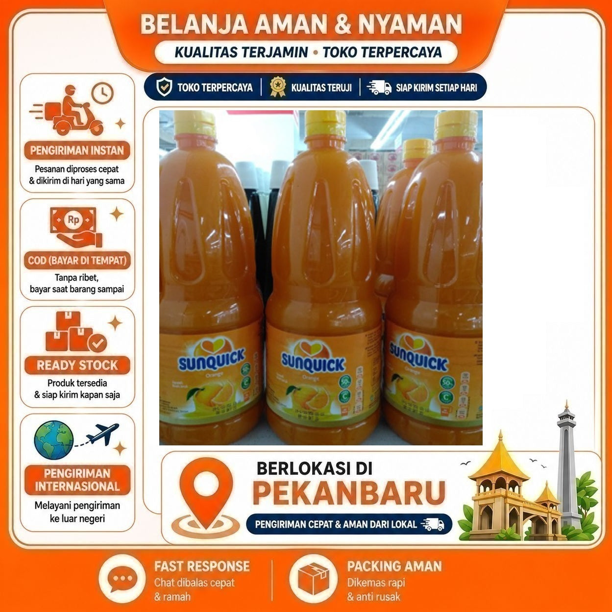 Pekanbaru 2 Liter Sunquick Sirup Buah Jeruk Segar Minuman Vitamin C, Cocok untuk Keluarga 2L