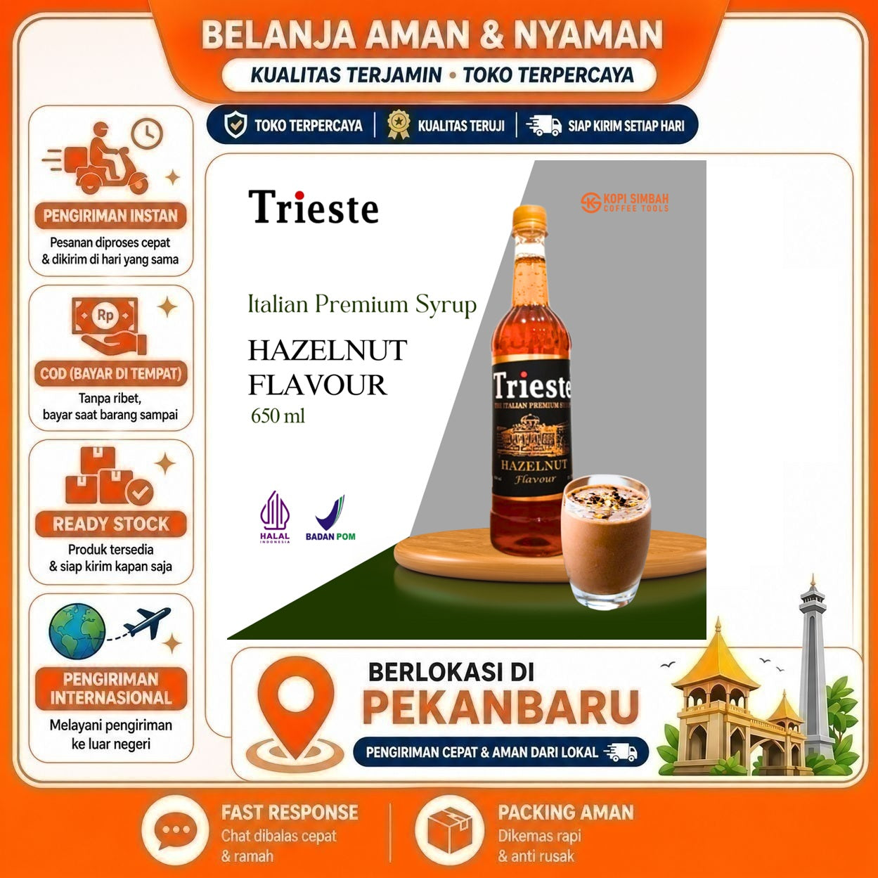 Pekanbaru 650ml Trieste Hazelnut Flavour The Italian Premium Syrup Sirup Bahan Minuman Halal