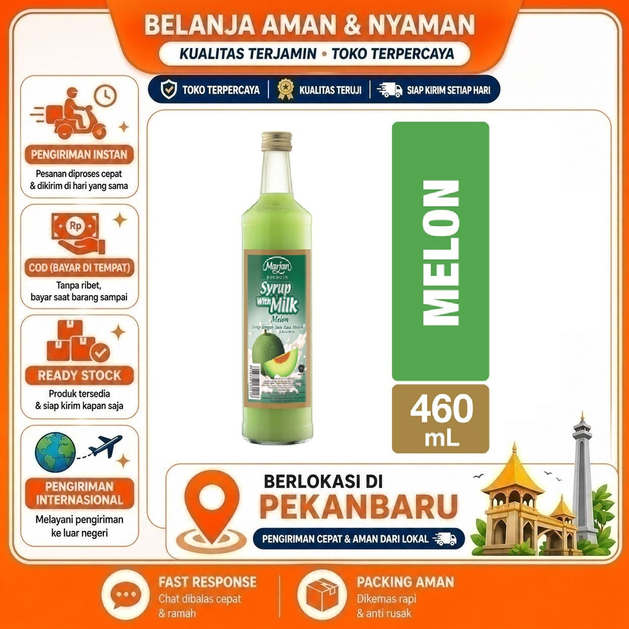 Pekanbaru 460ml Marjan Boudoin Syrup With Milk Melon Flavor Sirup Susu Rasa Buah Melon Halal