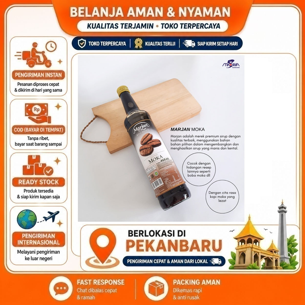 Pekanbaru 460ml Marjan Boudoin Moka Sirup Minuman Mocca Syrup Bahan Campuran Minuman Halal