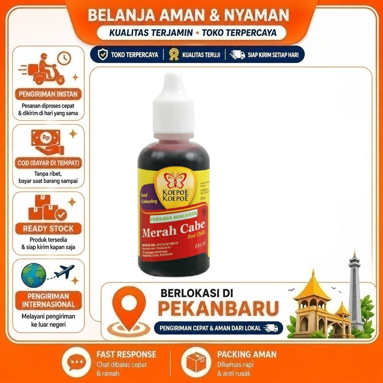 Pekanbaru 30ml Koepoe Koepoe Pewarna Makanan Merah Cabe Red Chilli Bahan Kue Cake Food Halal