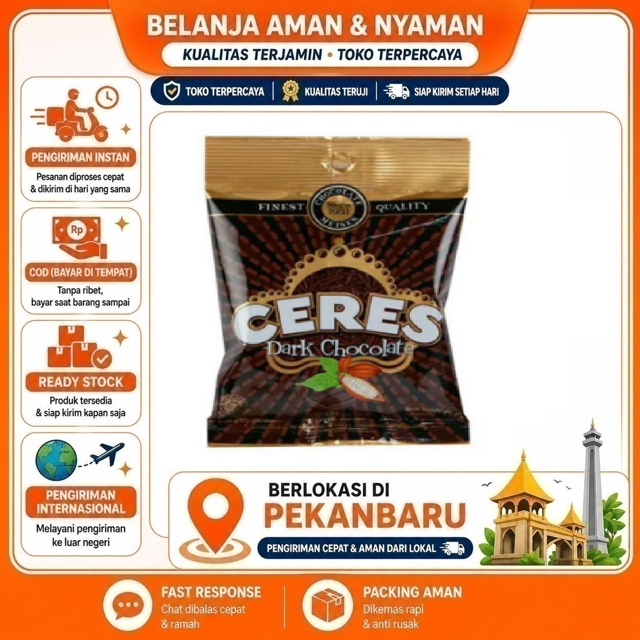 Pekanbaru 75 Gram Ceres Dark Chocolate Meses Coklat Hitam Cokelat Bahan Dekorasi Kue Roti Cake