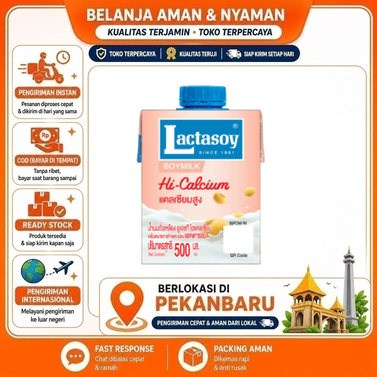 Pekanbaru 500ml Lactasoy Hi-Calcium Soymilk Minuman Nabati Susu Non-Dairy Kacang Kedelai Halal