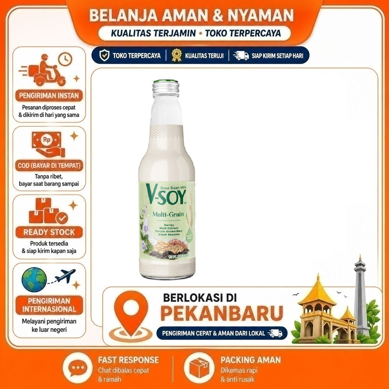 Pekanbaru 300ml V-soy Multi Grain Soya Bean Milk Minuman Susu Kacang Kedelai Soybean Halal