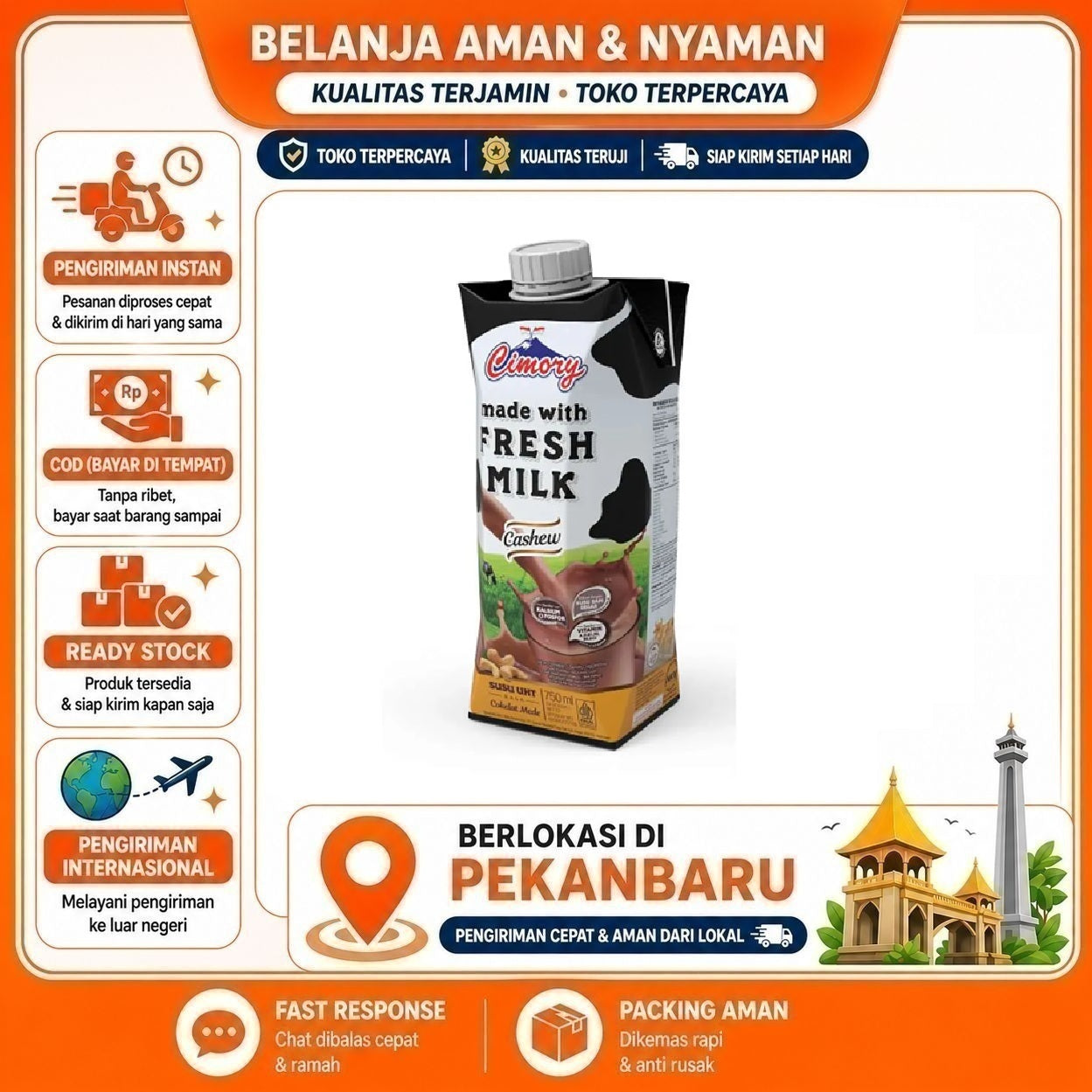 Pekanbaru 750ml Cimory Susu UHT Rasa Cashew Made With Fresh Milk Minuman Halal Bergizi Sehat