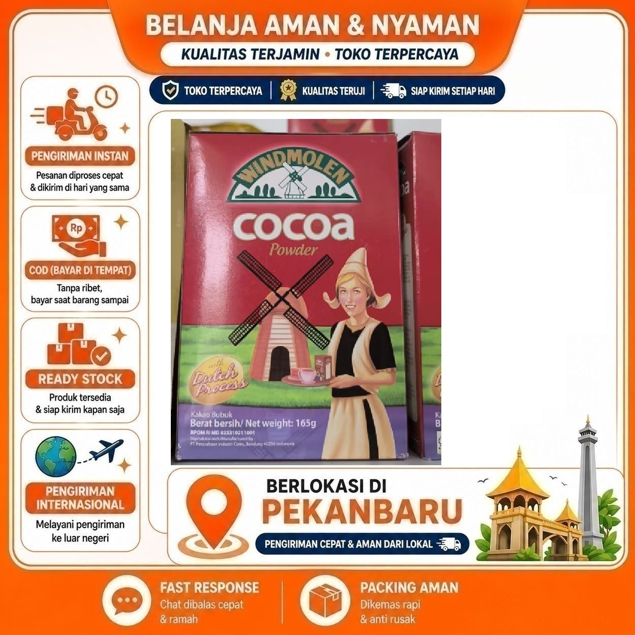 Pekanbaru 165 gr Windmolen Cocoa Powder Bubuk Kakao Serbaguna Bahan Kue Cake Minuman Cokelat