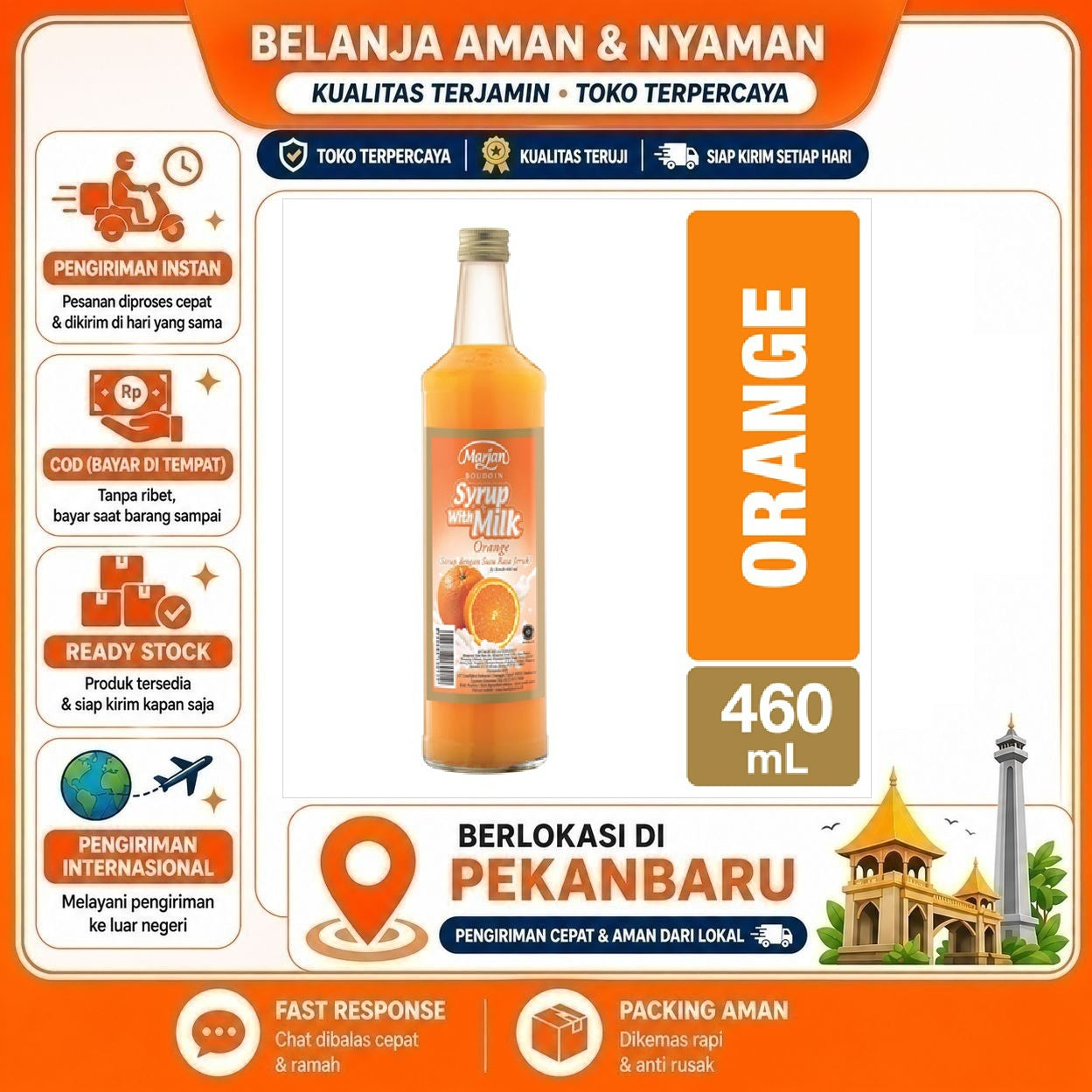 Pekanbaru 460ml Marjan Boudoin Syrup With Milk Orange Flavor Sirup Susu Rasa Buah Jeruk Halal