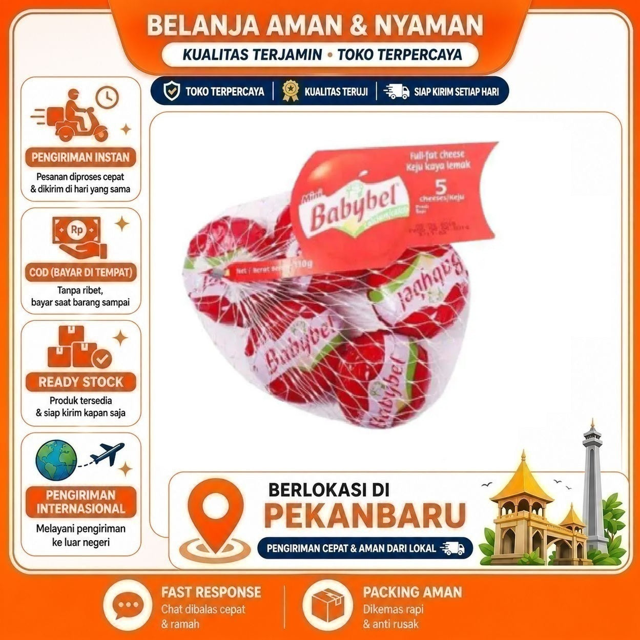 Pekanbaru 5 Pcs Babybel Keju Mini Red Wax 45% Fat 5s 110 gr Bel Cheese Camilan Sehat Makanan