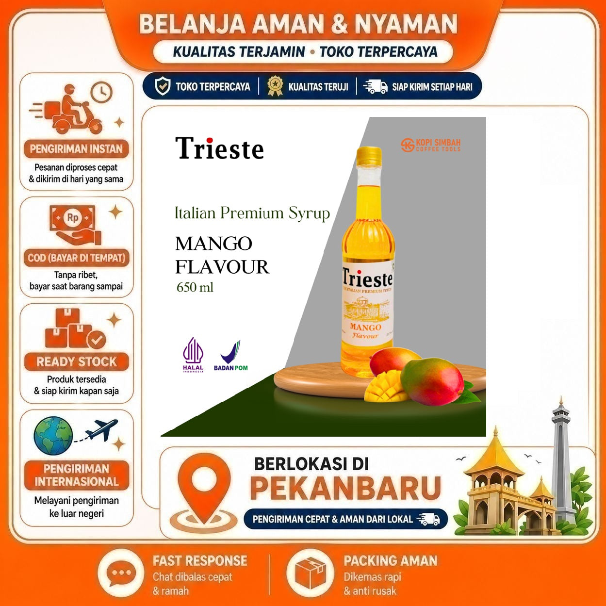 Pekanbaru 650ml Trieste Mango Flavour The Italian Premium Syrup Sirup Minuman Mangga Halal