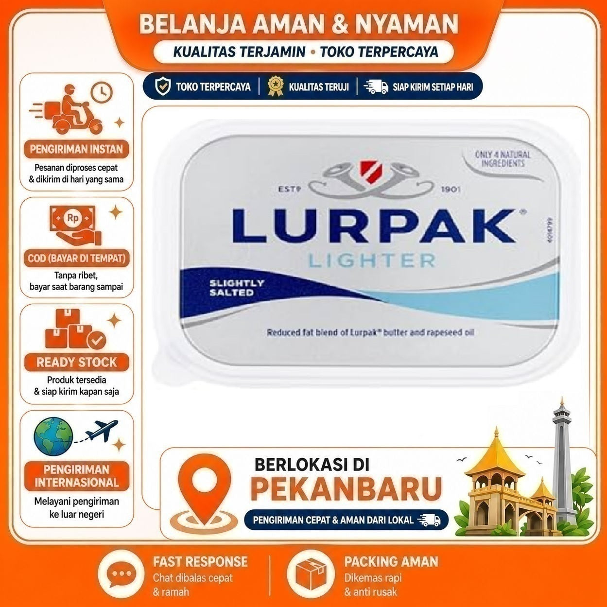 Pekanbaru 250 gr Lurpak Lighter Slightly Salted Butter Mentega Sedikit Asin Kebutuhan Memasak