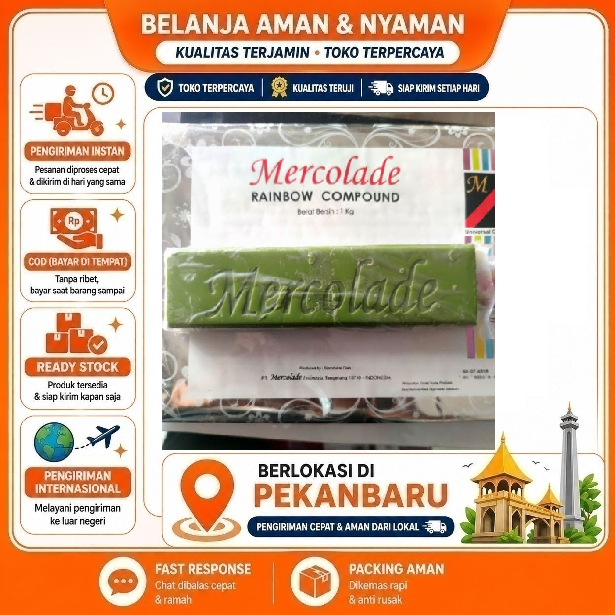 Pekanbaru Mercolade Green Tea 1 Batang Rainbow Compound Potongan Rasa Teh Hijau Bahan Kue