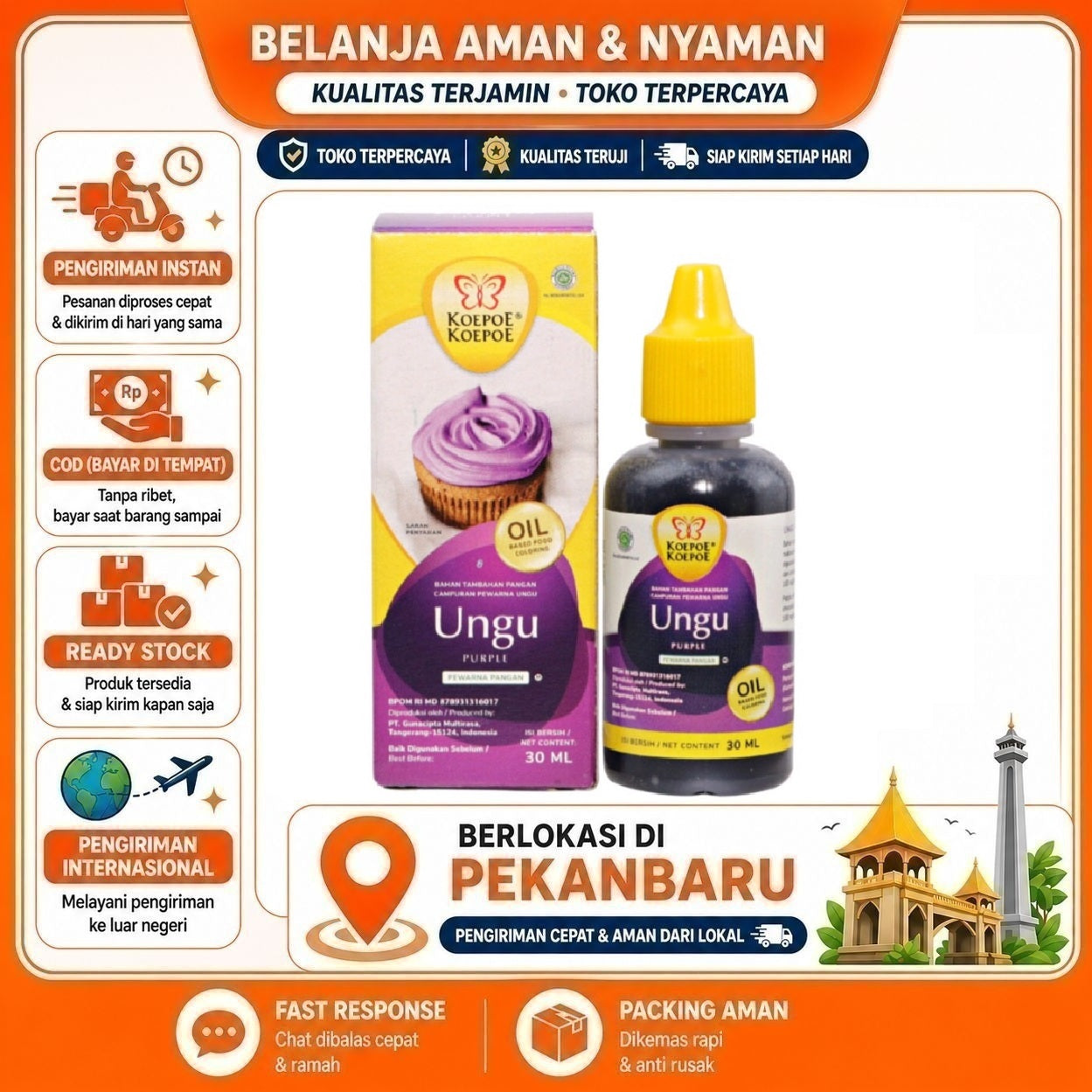 Pekanbaru 30ml Koepoe Koepoe Ungu Oil Based Food Coloring Campuran Pewarna Kue Makanan Halal