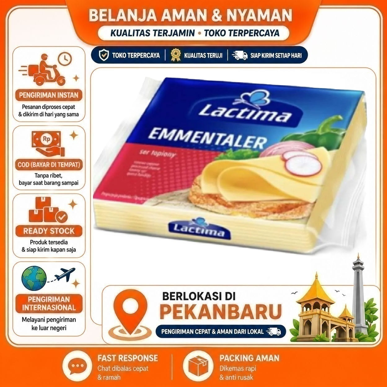 Pekanbaru 130 gr Lactima Emmentaler Processed Cheese Slice Potongan Keju Olahan Bahan Makanan