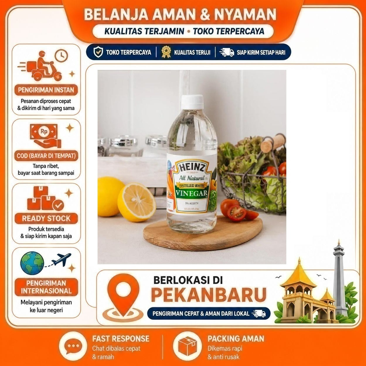 Pekanbaru 473ml Heinz Cuka Putih / Distilled Water Vinegar Kemasan Botol Alami Segar Praktis