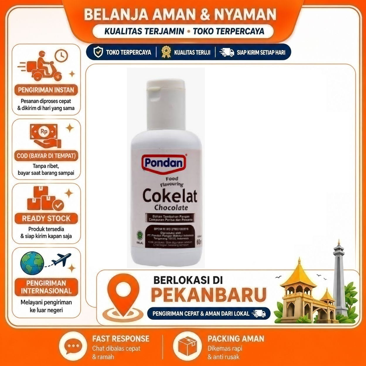 Pekanbaru 60ml Pondan Food Flavouring Chocolate Rasa Cokelat Bahan Campuran Perisa & Pewarna