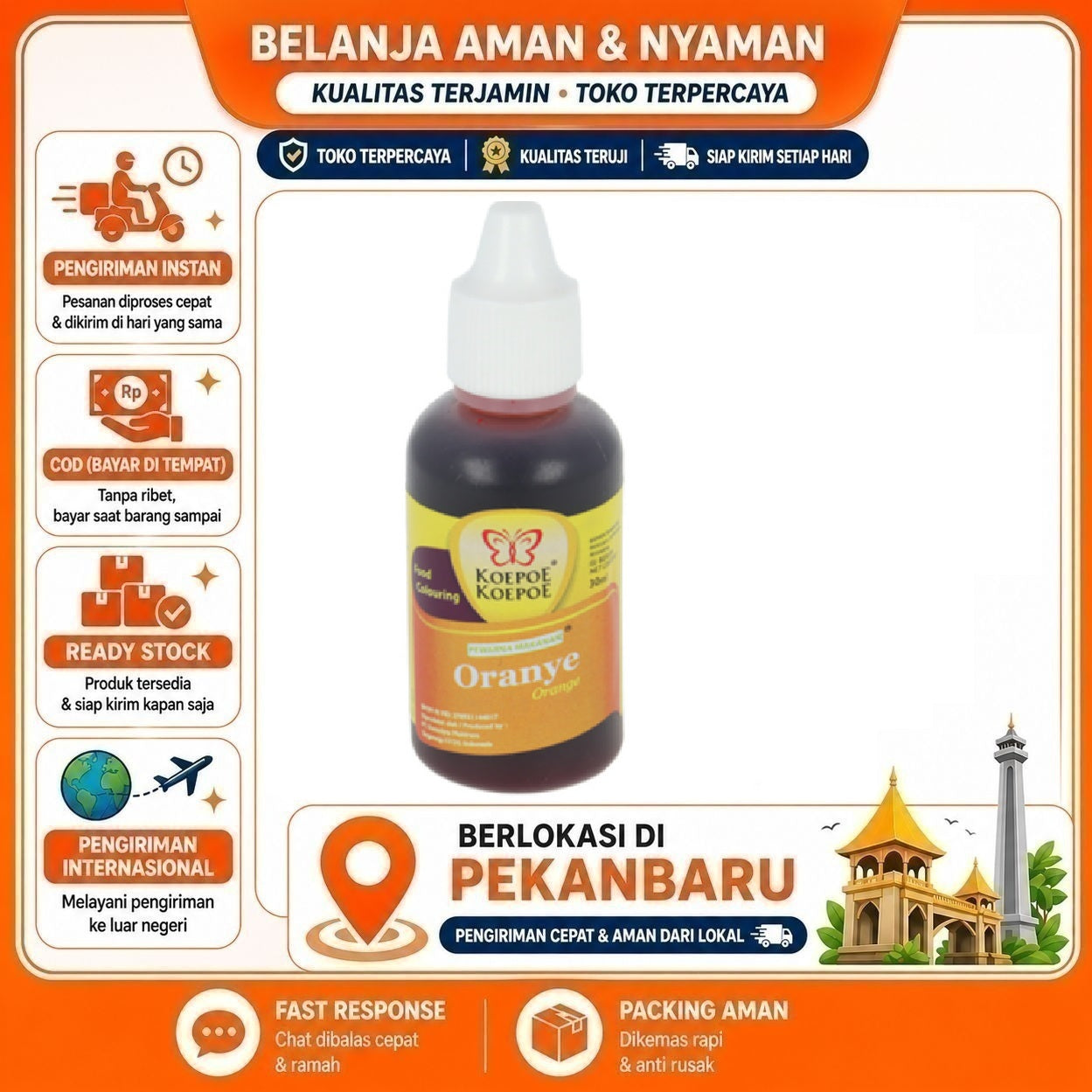 Pekanbaru 30ml Koepoe Koepoe Pewarna Makanan Oranye Orange Oren Bagus Food Colouring Halal