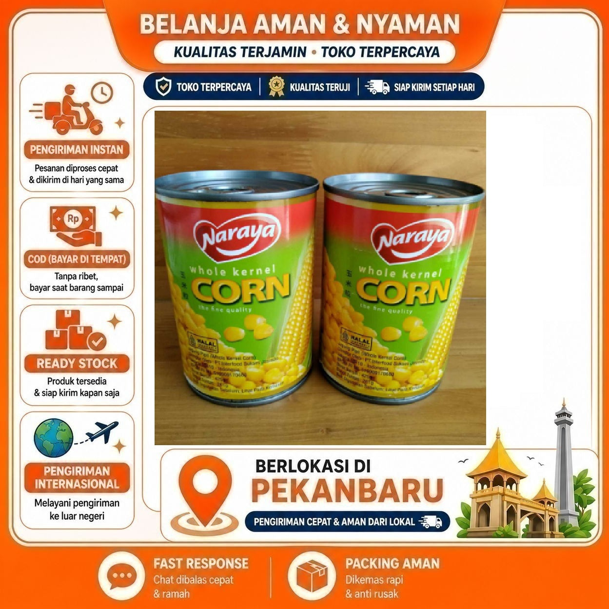 Pekanbaru 425 Gram Naraya Whole Kernel Corn The Fine Quality Jagung Utuh Dalam Kemasan Kaleng