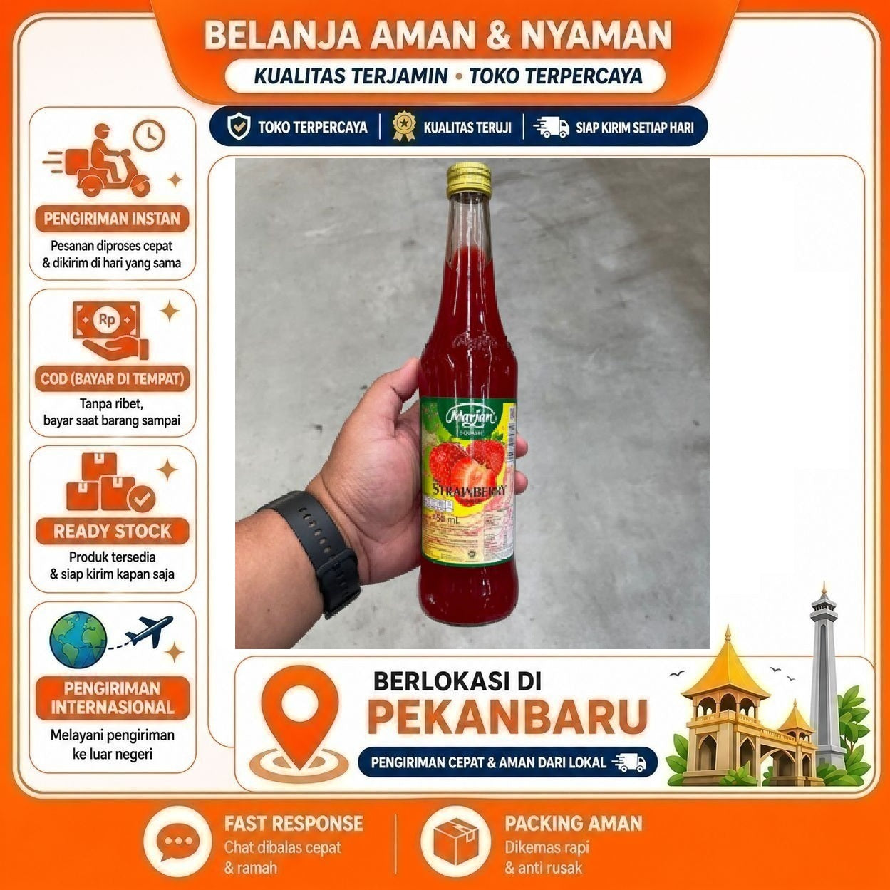 Pekanbaru 400ml Marjan Squash Sirup Rasa Buah Stroberi Strawberry Fruit Flavour Syrup Halal