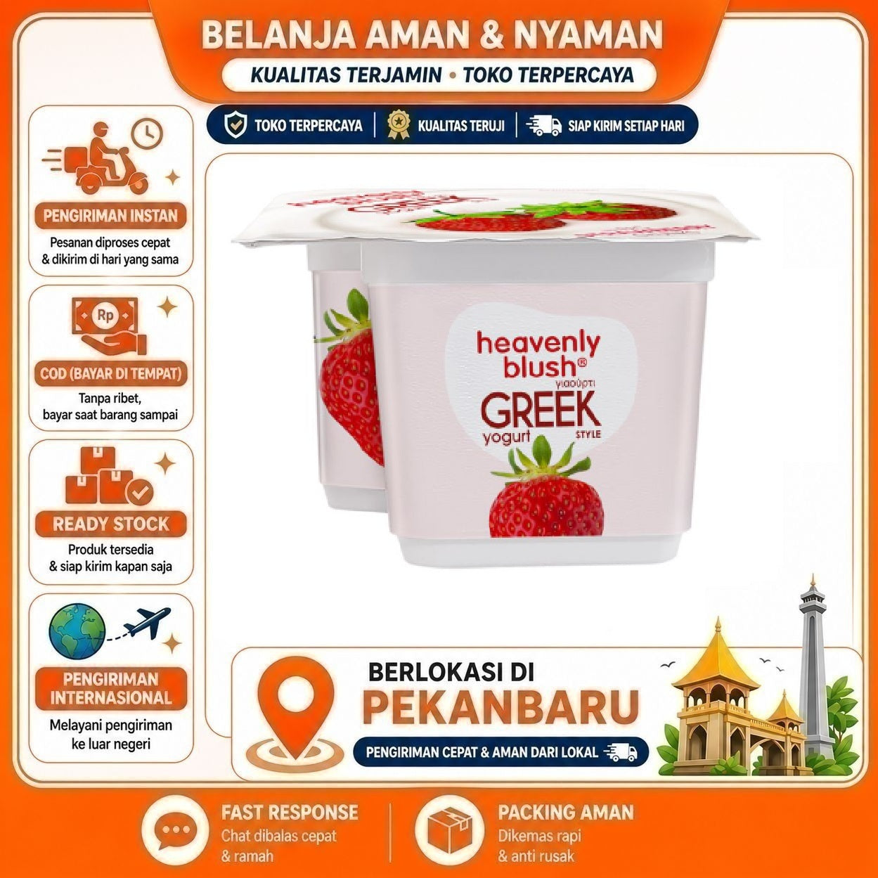 Pekanbaru 100 gr Heavenly Blush Greek Style Yogurt Strawberry Flavor Yoghurt Stroberi Halal