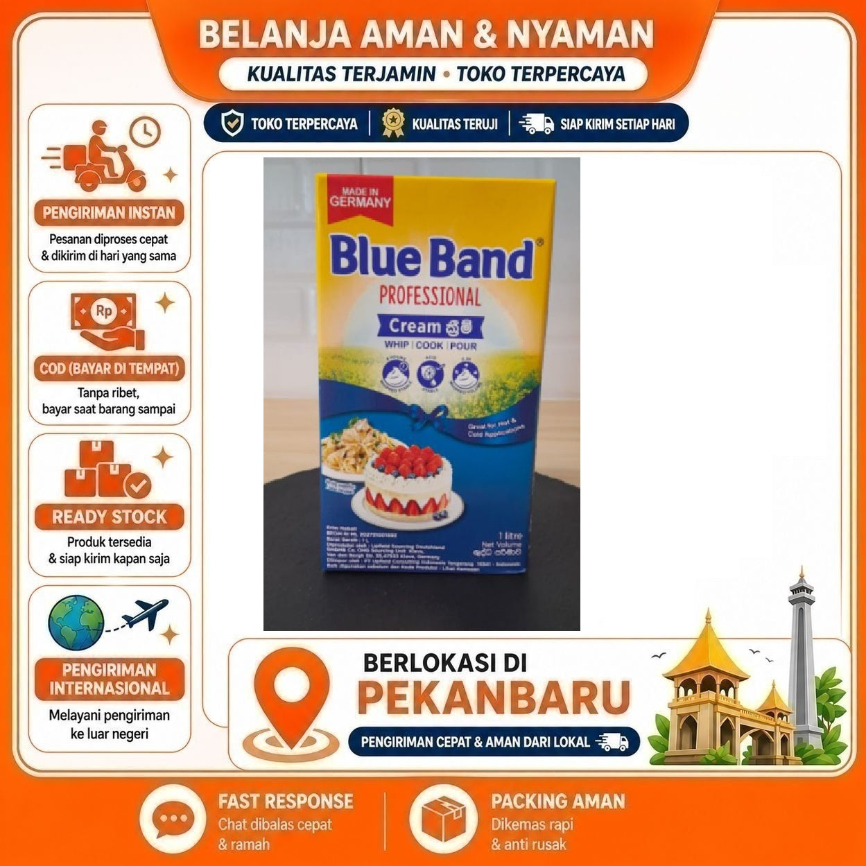 Pekanbaru 1 Liter Blue Band Professional Cream Whip Cook Pour Bahan Kue Baking Mix Food Halal