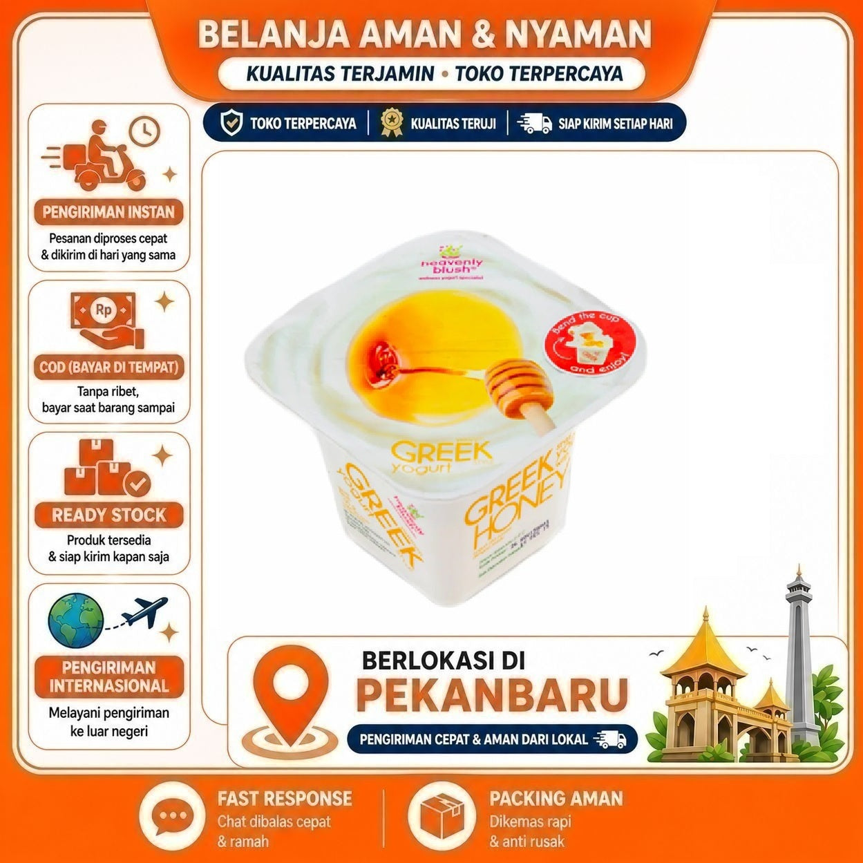 Pekanbaru 100 gr Heavenly Blush Greek Style Yogurt Honey Flavor Yoghurt Rasa Madu Sehat Halal