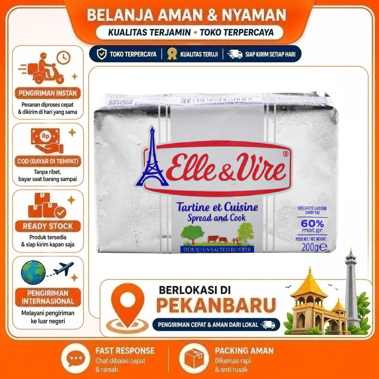Pekanbaru 200 gr Elle & Vire Unsalted Butter Spread and Cook Kebutuhan Memasak Selai Roti Kue