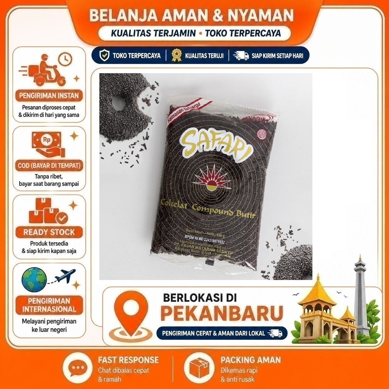 Pekanbaru 250 gr L'agie Safari Cokelat Compound Butir Meses Coklat Chocolate Kemasan Keluarga