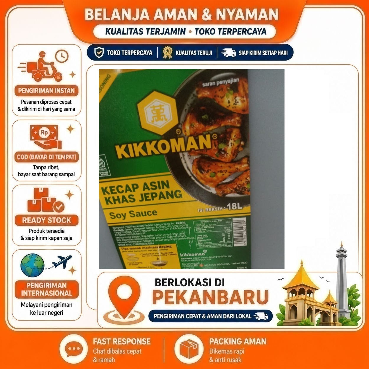 Pekanbaru 18 Liter Kikkoman Kecap Asin Khas Jepang Soy Sauce Japanese Halal Kemasan Jirigen