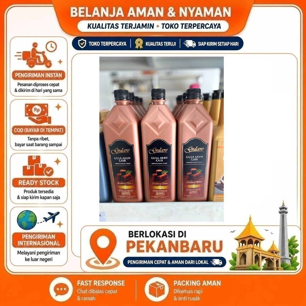 Pekanbaru 1.3 kg Gulare Gula Aren Cair Arenga Palm Syrup Premium Rasa Alami & Lembut Halal