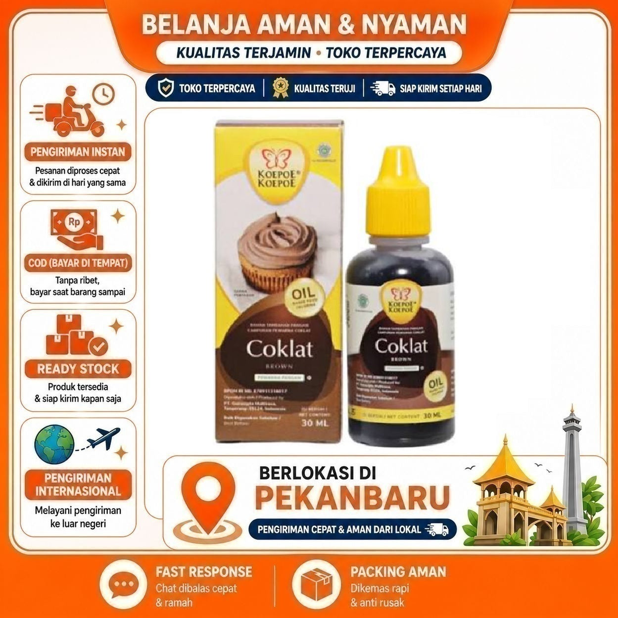 Pekanbaru 30ml Koepoe Koepoe Coklat Oil Based Food Coloring Campuran Pewarna Kue Makanan Halal
