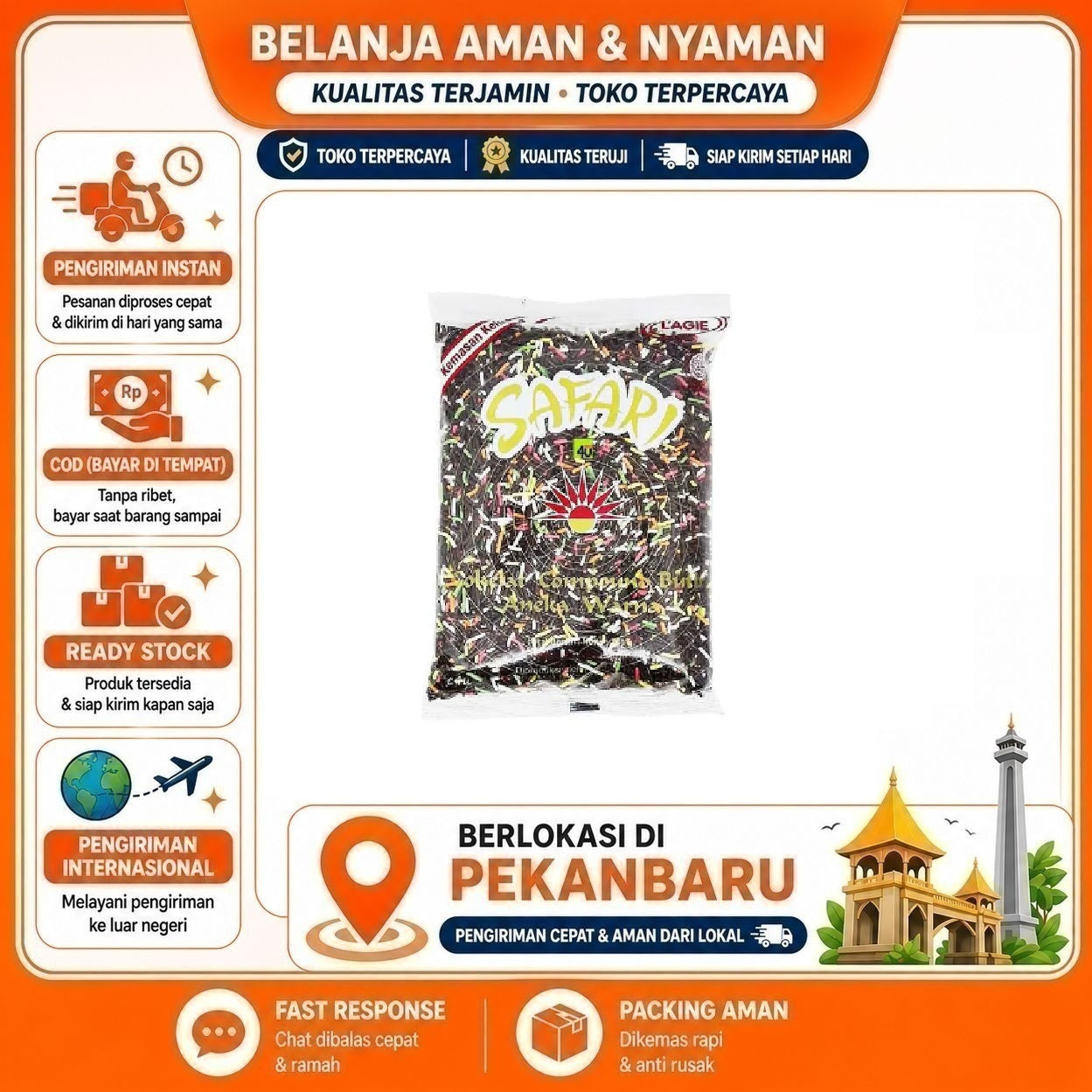 Pekanbaru 250 gr L'agie Safari Aneka Warna Cokelat Compound Butir Chocolate Meses Coklat Halal