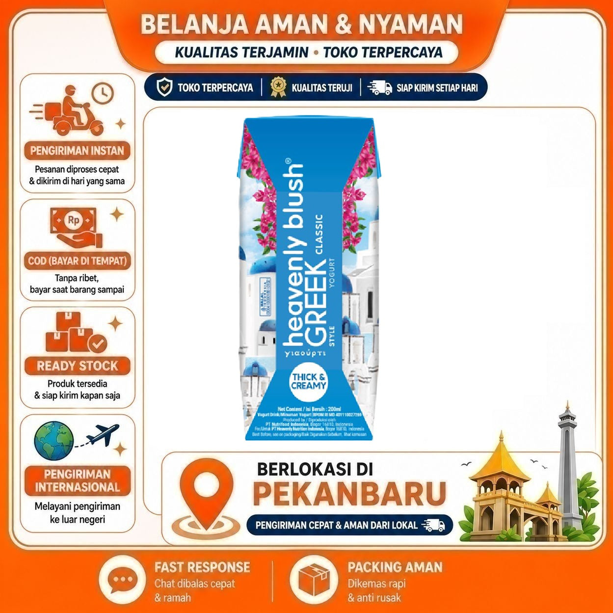 Pekanbaru 200ml Heavenly Blush Greek Yogurt Original Thick & Creamy Ready To Drink Halal New