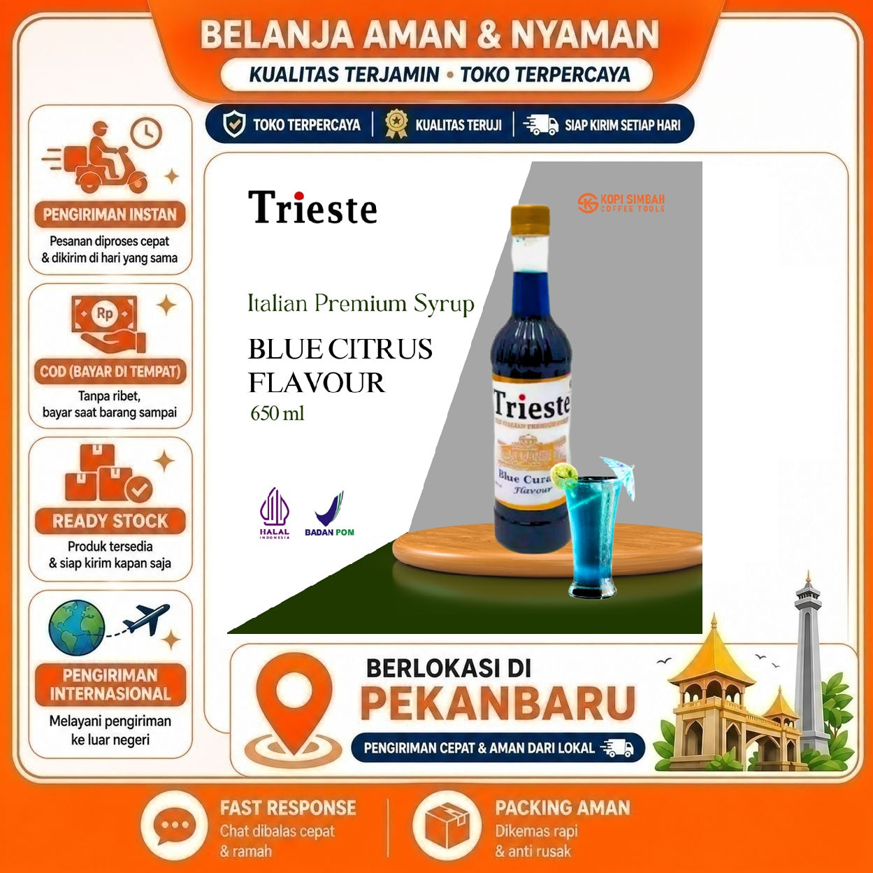 Pekanbaru 650ml Trieste Blue Citrus Flavour The Italian Premium Syrup Sirup Bahan Minuman Cafe