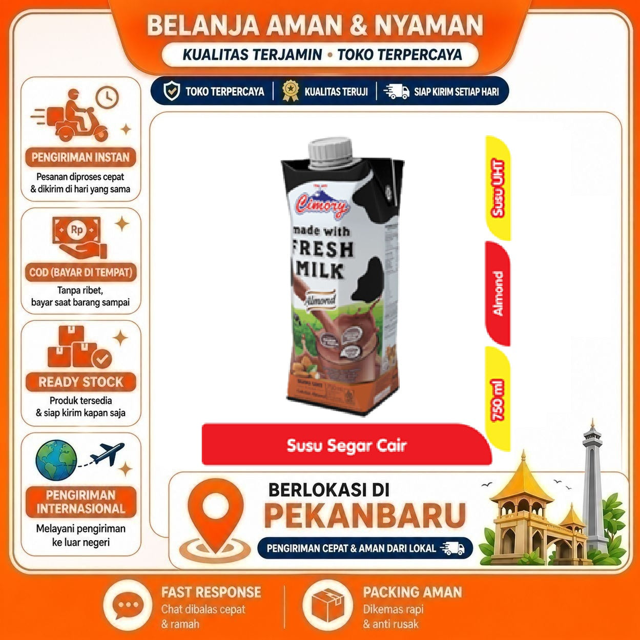 Pekanbaru 750ml Cimory Susu UHT Rasa Cokelat Chocolate Made With Fresh Milk Coklat Halal Enak