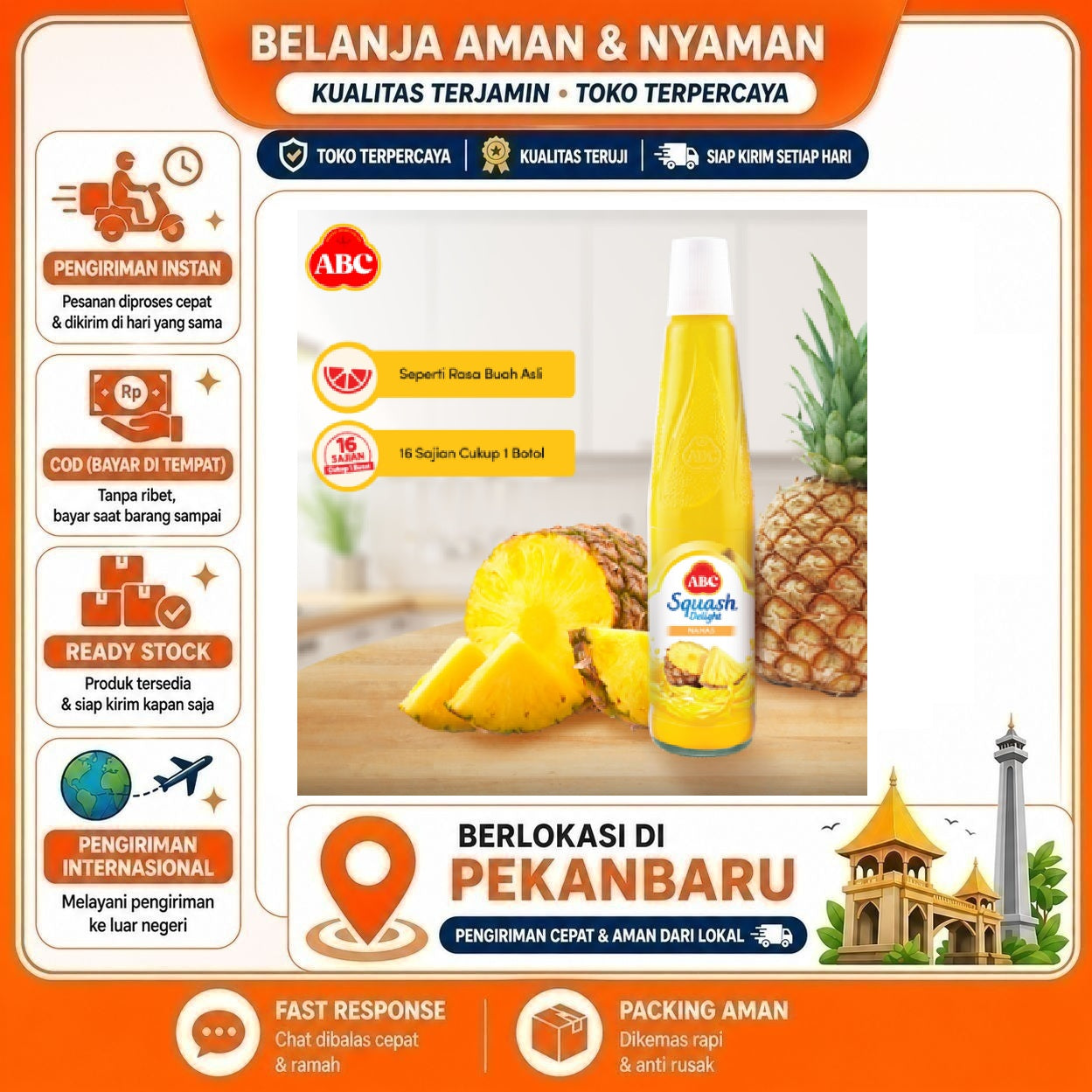 Pekanbaru 450ml ABC Squash Delight Sirup Rasa Nanas Bahan Minuman Pineapple Syrup Botol Halal
