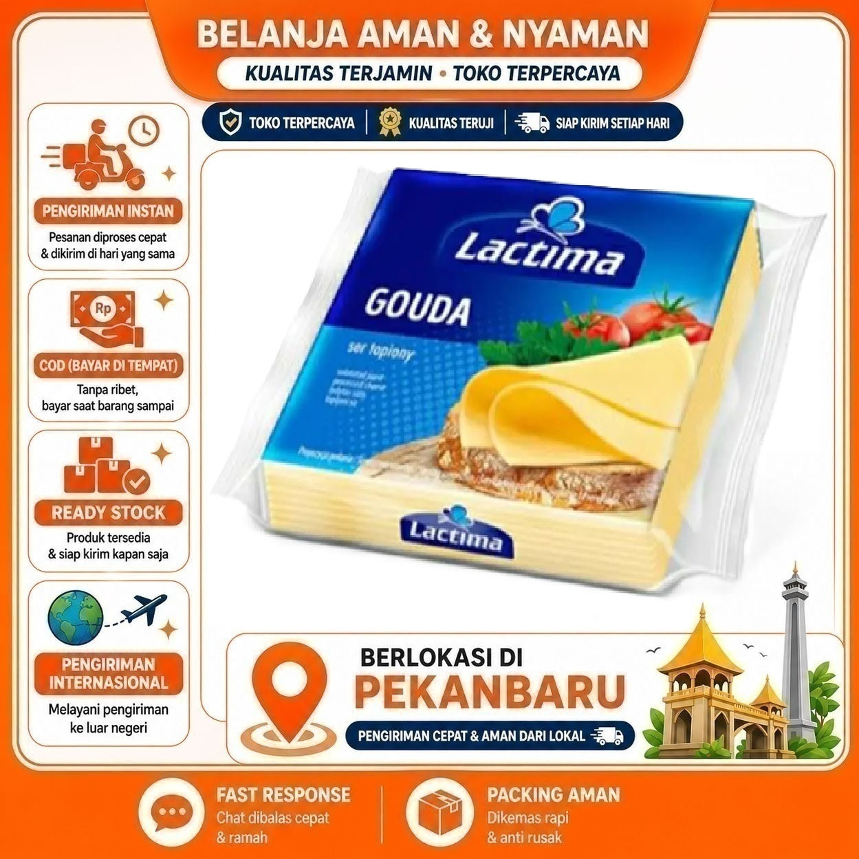 Pekanbaru 130 gr Lactima Gouda Processed Cheese Slice Potongan Keju Olahan Bahan Makanan Kue