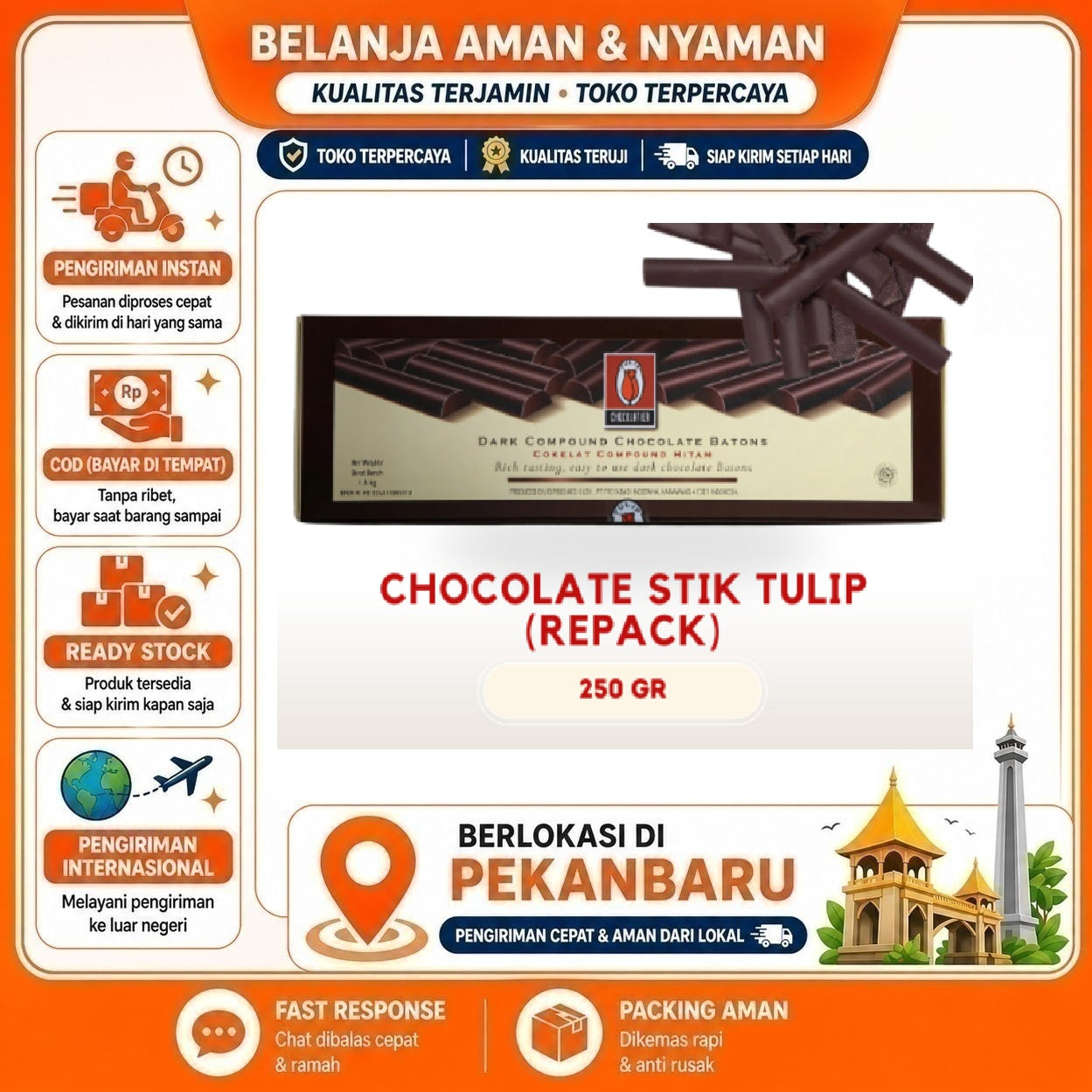 Pekanbaru 250 Gram Tulip Chocolate Stick Dark Compound Chocolate Batons Stik Cokelat Coklat