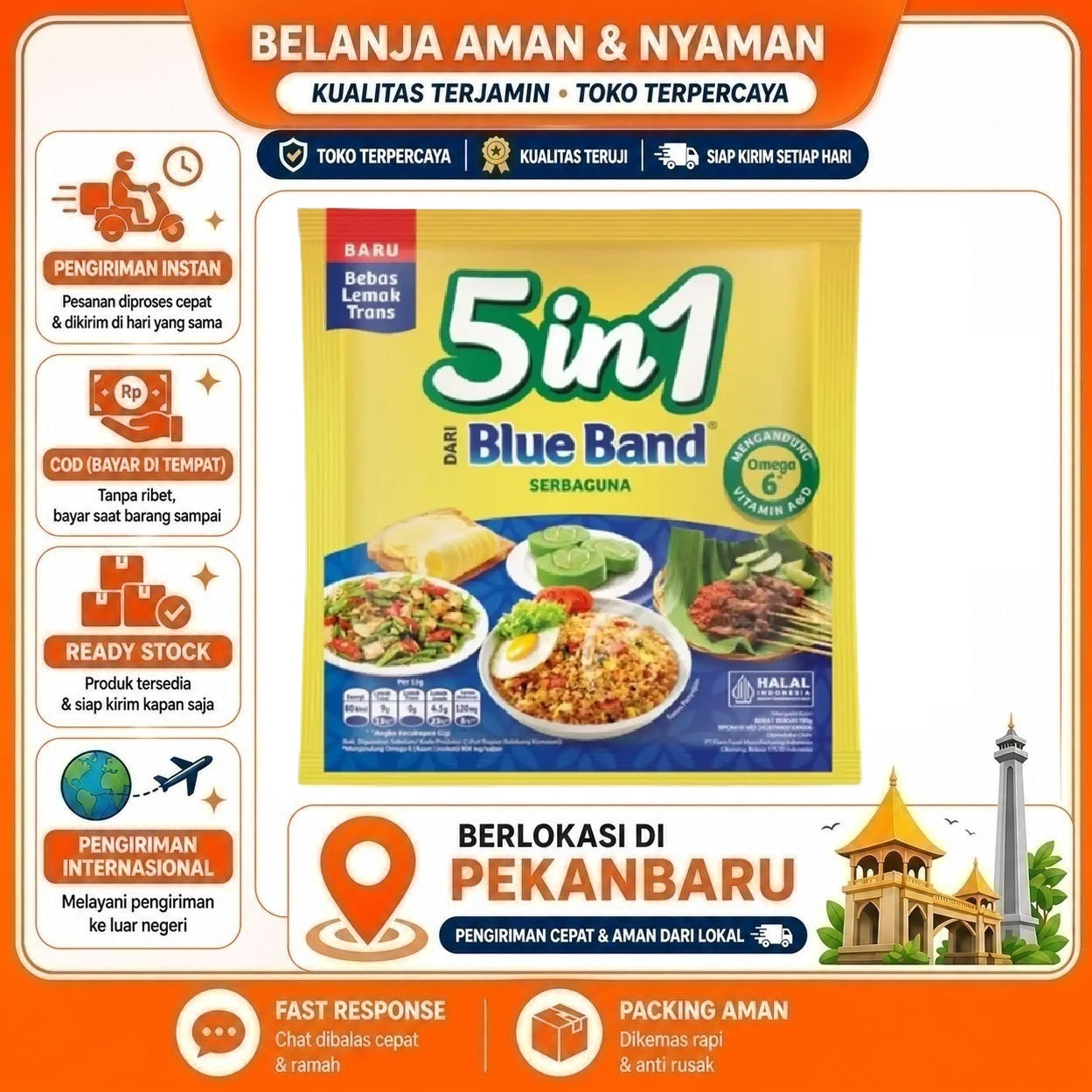 Pekanbaru 190 gr Blue Band 5in1 Serbaguna Bebas Lemak Trans Omega 6 Kebutuhan Memasak Halal