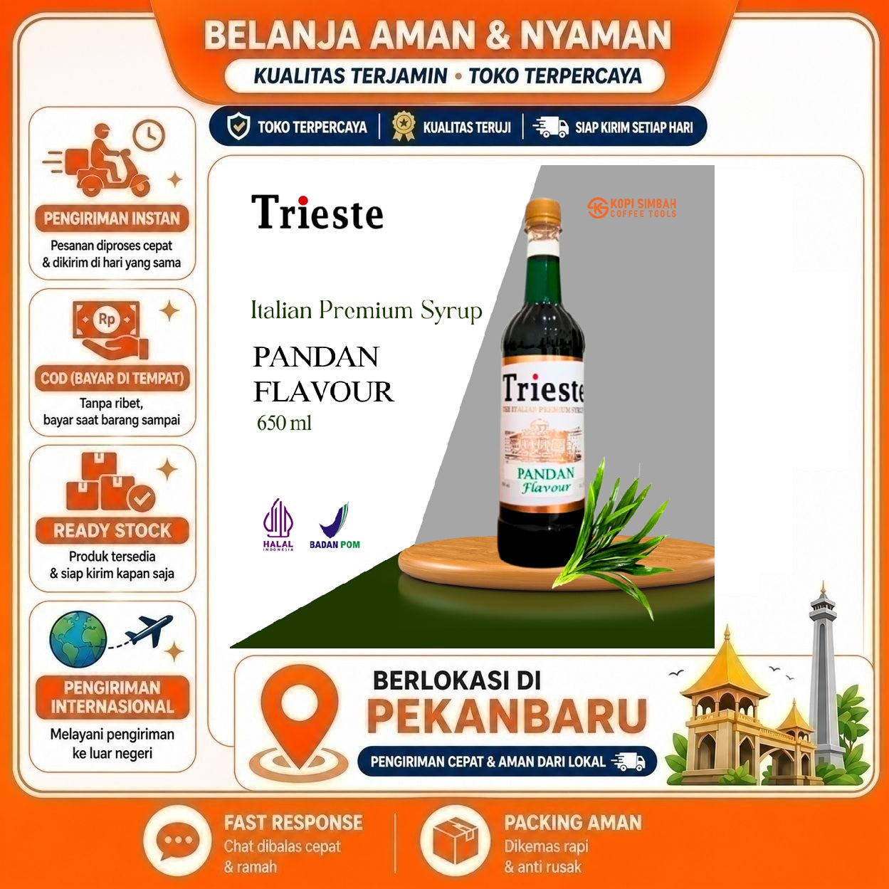 Pekanbaru 650ml Trieste Pandan Flavour The Italian Premium Syrup Sirup Minuman Warna Hijau