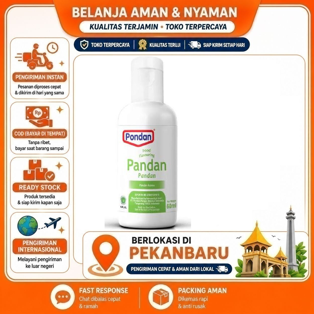 Pekanbaru 60ml Pondan Food Flavouring Rasa Pandan Bahan Campuran Perisa & Pewarna Makanan Kue