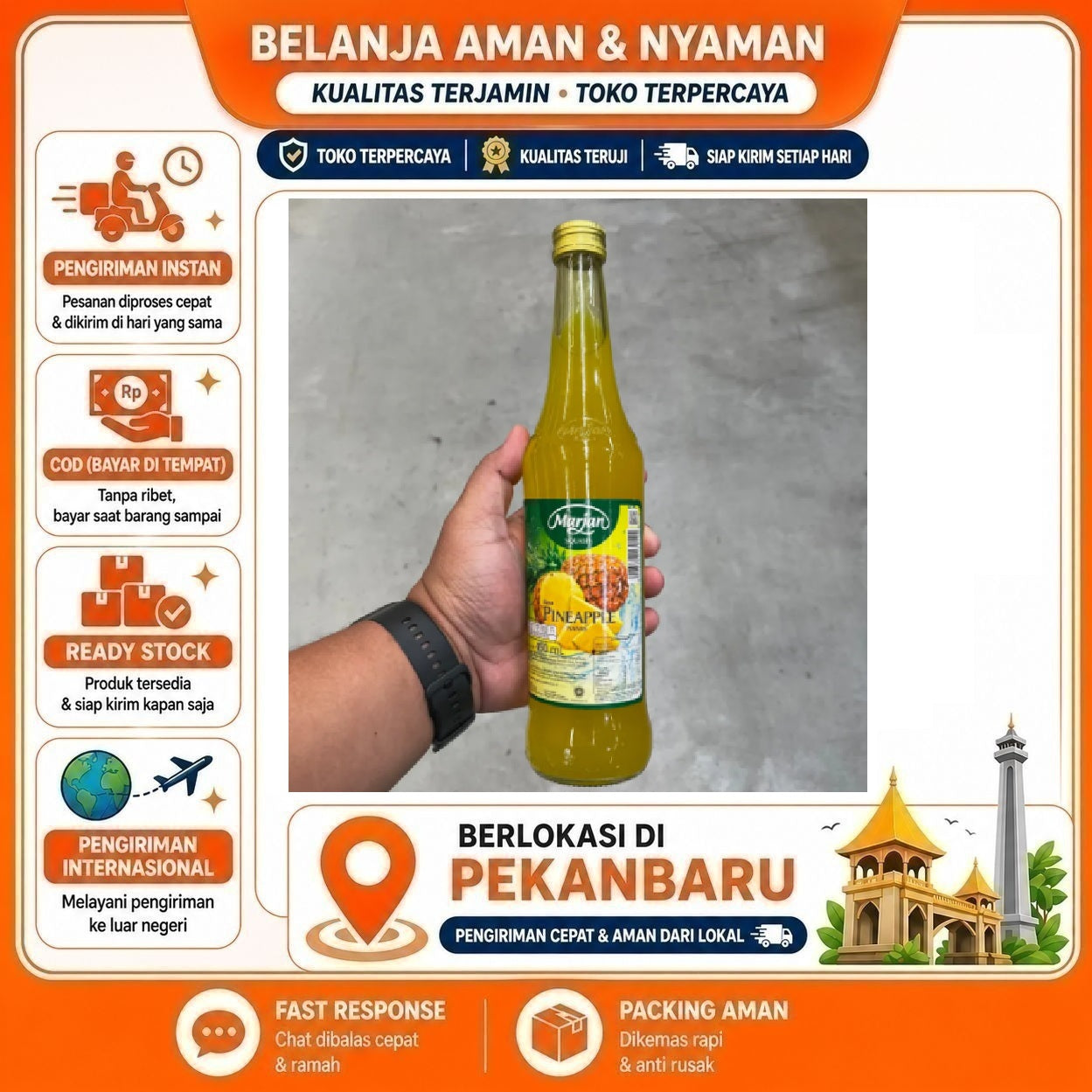 Pekanbaru 400ml Marjan Squash Sirup Rasa Buah Nanas Bahan Minuman Pineapple Syrup Kemasan Enak