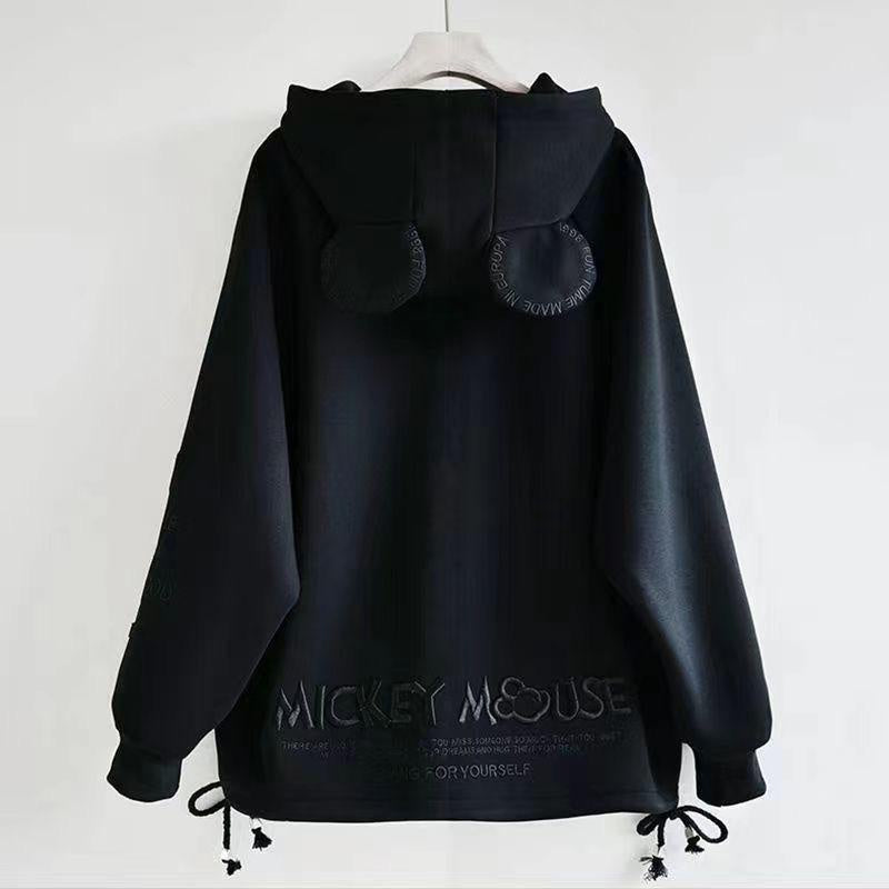 Pekanbaru Jaket Mickey Mouse Zipper Oversize Hoodie Resleting Hitam Putih Abu-Abu Telinga Bulat Lucu Unik Berkualitas Hoodie Jacket Living For Yourself Bordir Topi Telinga Tikus Lucu Unisex Korean Style
