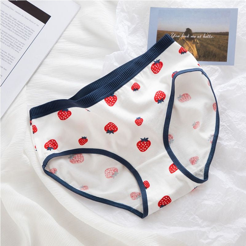 Pekanbaru Celana Dalam Wanita Motif Strawberry Fashion Jepang Crotch Mid Waist