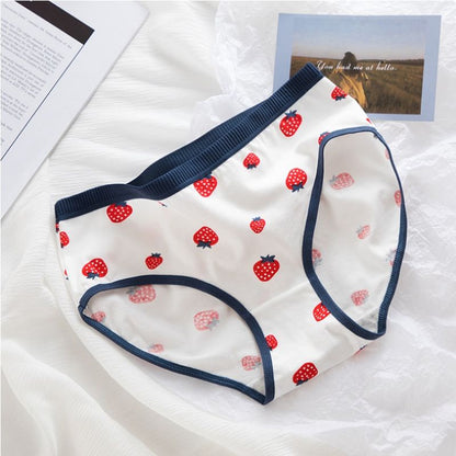 Pekanbaru Celana Dalam Wanita Motif Strawberry Fashion Jepang Crotch Mid Waist
