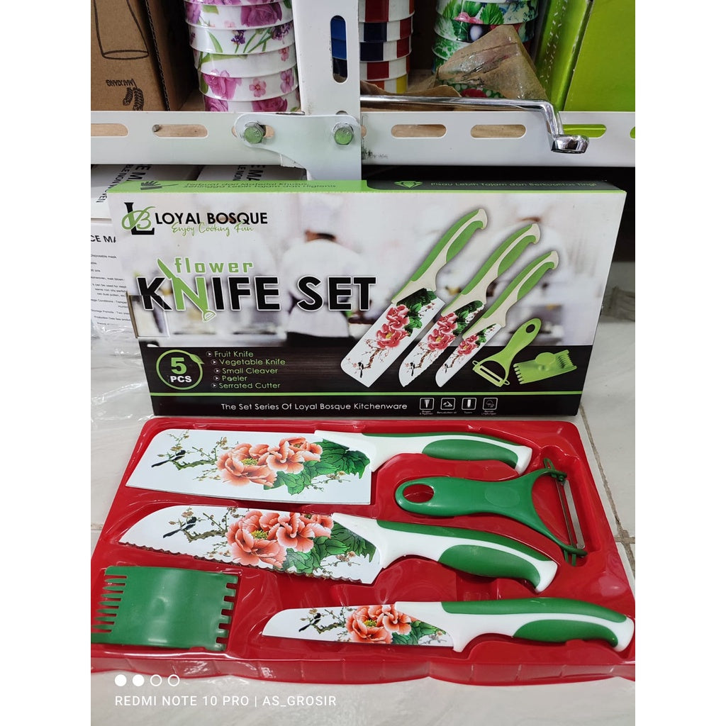 Pekanbaru Pisau Set Motif Bunga set 5 pcs/Knife set motif / Pisau set dapur 5 in 1