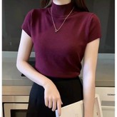 Pekanbaru Baju Model Turtleneck Kaos Lengan Pendek Carenina Baju RIB Garis-Garis (LD 80, P 40)