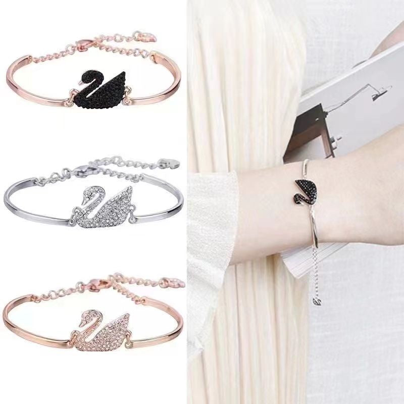 Pekanbaru Gelang Bracelets Fashion Swan Cuff Bracelet With Zircon Women Animal Bird