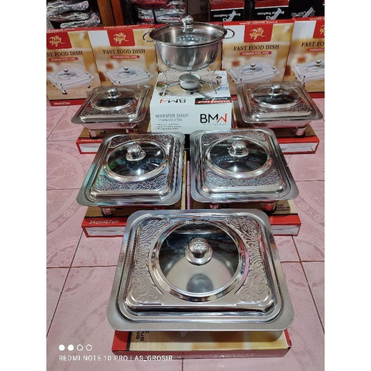 Pekanbaru (HARGA PER PCS ECERAN) 1 PETAK ECERAN Fast Food TUTUP FULL KACA - PER PCS Prasmanan Stainless - Wadah Saji Masakan