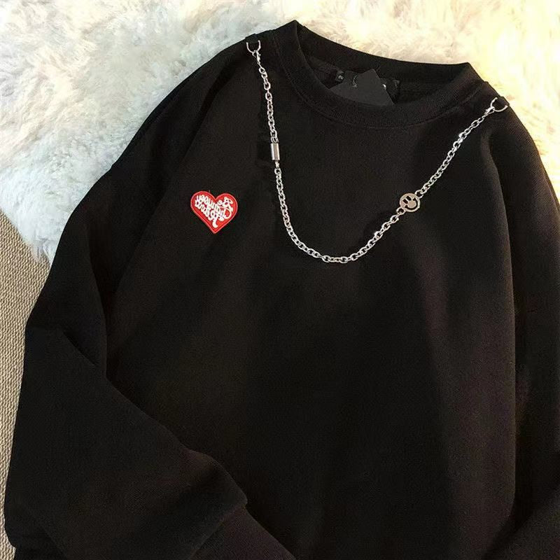 Pekanbaru Kaos Lengan  Panjang Love Mini Kecil With Additional Chain Tambahan Jahitan Baju Bawah Sweater Couple Unisex Berkualitas Street Style Rantai Korean Style
