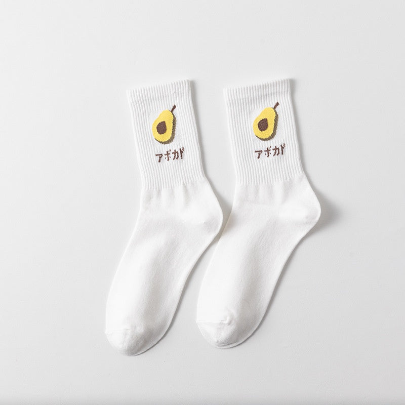 Pekanbaru Kaos Kaki Panjang Motif Avocado Women Socks Import Kaos Kaki Berkualitas Hijau Putih Buah Korean Style